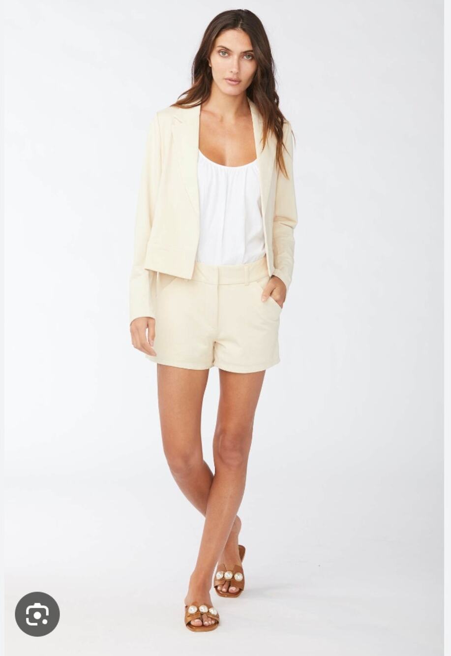 sundays by We Are Sundays Felicity Blazer Cotton Blend In Vanilla Cropped sz. 0